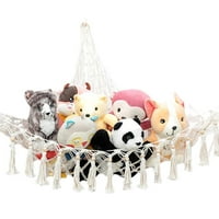 Viseće punjene životinjske hammock, ručno rađene stvari Organizator životinja Skladište s Boho Macrame stilom, ugaone igračke mreže za punjene životinje, bijelo