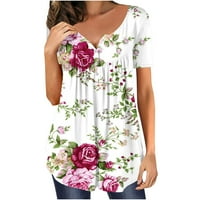 Ženska modna tiskana labava majica kratkih rukava bluza okrugli vrat casual vrhovi