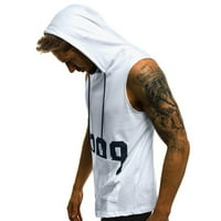 Tking modni muškarci Fitness mišićni printom kapuljača bez rukava, džep bodybuilding uskim sušenjem - bijeli 2xl
