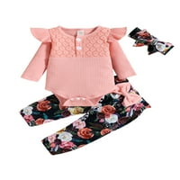 Treegren novorođenče dječje odjeće za odjeću proljeće jeseni odjeću rebraste ramene gornje cvjetne hlače