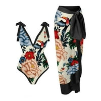 Lastesso Womens kupaće kostime s dva tropskog tiskanog tanka sa omotačem Sarong Tummy Control Bikinis
