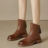 Zunfeo Mid-Calf za žene Vintage kožne zapadne čizme Proljeće Ljeto Chunky Heel šuplje Zip čizme - Nova