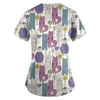 Ženski ljetni vrhovi, ženski kratki rukav V-izrez V-izrez na platnu majicu Ljeto slatko crtani ispis