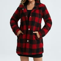 Entyinea Ženska zimska odjeća Čvrsta boja Shaggy kapuljač kardigan dugih rukava modna topla odjeća crvena xxl