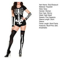 Kiskick Skull Bodysuit set - užasan uzorak, kratki rukav, ženska igra Cosplay kostim sa rukavicama i čarapama za Noć vještica