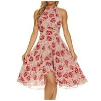 Zunfeo Womens Ljetne haljine- Ležerne prilike Comfy haljine ruffles Halter bez rukava s rukavima haljine ružičaste XL