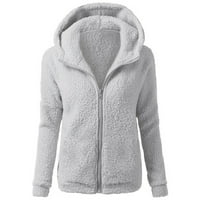 Guvpev Ženski džemper sa kapuljačom kaput zima topla vuna sa zatvaračem pamučna kaput - sivo xxl