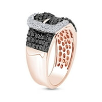 Carat okrugli rez crno-bijeli prirodni dijamantski prsten u 14K ružin pozlaćeni sterlijski srebrni