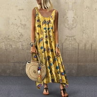 Ležerne haljine za žene cvjetna sunčana haljina okrugla izrez srednje dužine kratkih rukava žuta 5xl