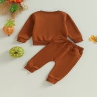 Jaweiwi Toddler Kids Boys Fall Outfits 2T 3T Pumpkin lica Ispis Crew Crt Duge rukave i duge hlače Halloween