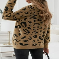 Rosfanty Women V izrez Cardigan Leopard Ispiši mohair pleteni džemper sa ručnom džepom pada odjeća,