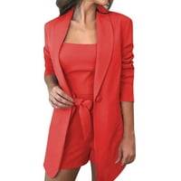 Wozhidaoke kratke hlače za ženske jakne u boji od solidne boje Modni temperament High struk kratke hlače Tri ženskog odijela Crveni XS