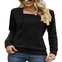 Niuer Women Plit vrhovi dugih rukava Jumper Top pletena pulover casual bluza tunika Čvrsta boja crna