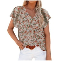 Modna žena kauzalna bluza za ispis V-izrez kratki rukav majica ljetnih vrhova aq