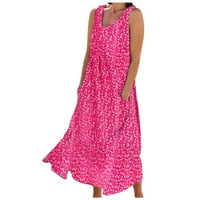 Hvyesh Plus size duge haljine za žene Trendy cvjetni bez rukava bez rukava Sunderss comfy u vrat swing