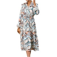 Zunfeo Ženska Ležerna haljina - Odštampana haljina A-line Mid haljina Elegantna labava haljina s dugih