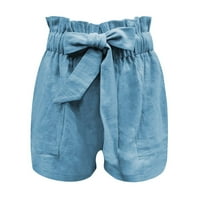 4. jula Žene labave hlače Petite ženske kratke hlače udobne čipke u gore elastični struk ljeto s džepovima pamučne i posteljine široke kratke hlače ženske hlače