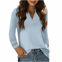 Čvrsti dugi rukav za žene vrhovi vruće rasprodaje labave casual srusne bluza s vratima V-izrez The Tunic Top