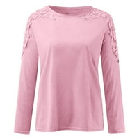 Ponude Ženske vrhove dugih rukava Lounge Solid Okrugli vrat Čipka u šupljini majica za mršavljenje pulover,
