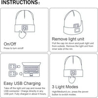 Beanie Hat sa LED svjetlom, USB punjivi rukama besplatni glava zima topla pletena kapa, svjetiljka svjetla