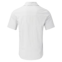 Fsqjgq casual gumb dolje majice za muškarce pamučna posteljina od majica kratkih rukava sa džepom bijeli XL