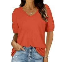 Ljetni vrhovi za žene kratki rukav V izrez na puffnu rukav ljetni sažetak Ležerne modne košulje bluza narandžasta 12