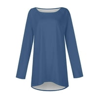 Jeseni džemperi za žene prevelizirani džemperi za žene za žene za žene prevelizirani džemperi za ženska majica Solid Boja dugih rukava sa okruglim vratom srednje dugi gornji plavi l