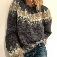 Pad džemperi za žene Trendi moda O vrat dugih rukava Leoaprd patchwork pletena topli džemper pamučna