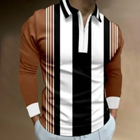 Polo košulje za muškarce Casual Jesen Striped Splice Print Okrenite gornji nagib s dugim rukavima