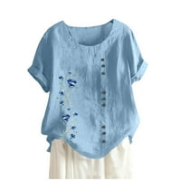 Ženski vrhovi grafički grafički otisci bluza modne žene majice kratki rukav ljetni tunik Tee plavi m