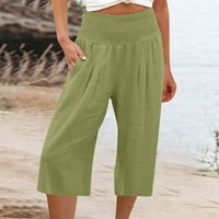Borniu Capris za žene, labave široke pantalone za noge visoke struk ravne hlače, casual pantalone, obrezane