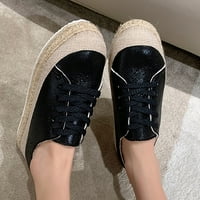 DMQupv casual cipele za ženske cipele cipele sekfin lana tkana debela jedina okrugla nožni toe čipka za žene casual cipele cipele crna 7.5