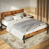 Potpuni metalni okvir kreveta sa MDF uzglavljenom i snažnom podrškom, čvrst, bez buke, jednostavan sklop, vintage smeđa