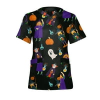 Leylayray ženske bluze žene Halloween Tiskanje kratkih rukava V-izrez V-izrez Radna džepa bluza crna m