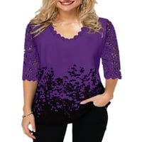 Ženska majica s rukavima plus veličine V izrez cvjetna labava bluza čipka ljetnih vrhova