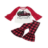 Eyicmarn Kid Girge Božićne hlače Set, pisma s dugim rukavima Print majica + pletene flare hlače