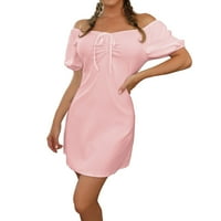 QAZQA ženska kravata prednja haljina rupa duha rukava s ramena a linija Vintage mini haljina ružičasta S