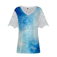 Ženski bluze Ženska majica kratkih rukava tiskana čipka TOP plavi s