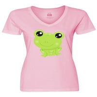 Inktastična slatka žaba, mala žaba, beba žaba, zelena žaba ženska majica V-izrez