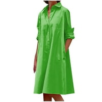 Zelene haljine za žene Softy Bool Rollied dugih rukava Softy Haret Lapel ovratnik Ležerne prilike Ležerna haljina Maxi Fashion Dnevna a-lina bluza Pleased haljina sa džepom, m