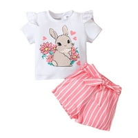 Dječje dječje djevojčice Djevojke Ljeto Print Rabbit Pamuk ruffff majica kratkih rukava Thirt Hratke Better Outfits veličine 6y