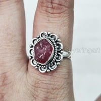 Prirodni rubini prsten, grubi rubin gusjenični prsten, srpanj, boemski prsten, sterling srebrna, ženski