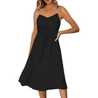 Hanas haljine ženske paso u boji bez rukava V izrez špagete a linija modna sanjara casual haljina za plažu crna m
