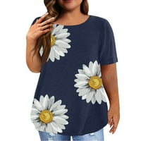 Plus veličine za žene majice Ljeto cvjetno tiskovina tunika Spring Okrugli vrat kratkih rukava s kratkim