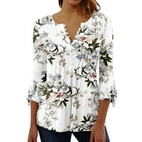 PXiakgy bluza za žene Žene Ljeto tiskanje Trendi gumb Cardigan rukava s rukavima V izrez Casual Moded Tunic Odjeća za odjeću Beige + S