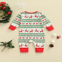 Novorođenče Dječak Dječak Outfit Merry Božićne novorođenčad ROMper dugih rukava o vratu Slatko tiskani