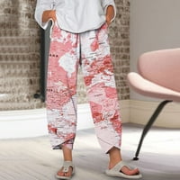 FSqjgq Žene Ljeto Visoke pamučne pantalone u struku Ženske hlače Ženske hlače elastične struk sa džepom