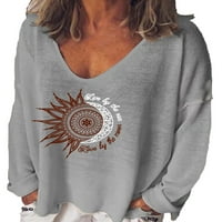Luxplum ženske majice V vrat na vrhu suncokretovog ispisa Tunika bluza Osnovna majica Radni majica Tee