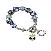 Fudbalska lopta - kruna plava na narukvica od perle