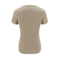 Košulje za žene Ležerne prilike Ležerne prilike punjeno dugme V-izrez Loose kratki rukav Khaki XL